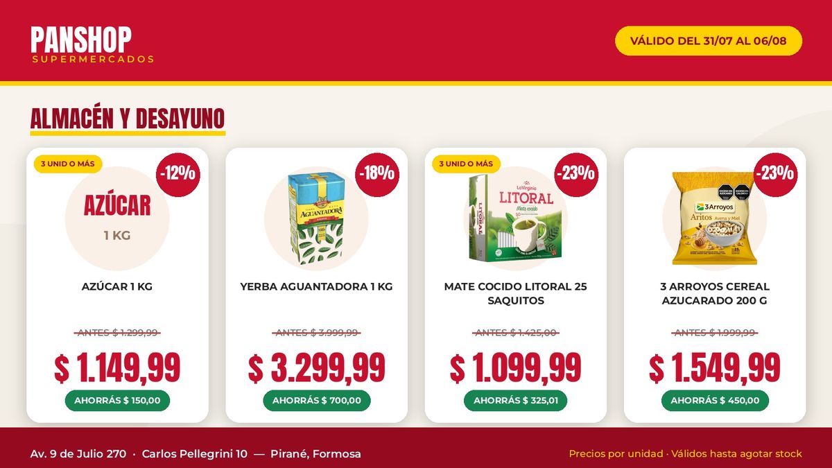 Ofertas de almacén y desayuno